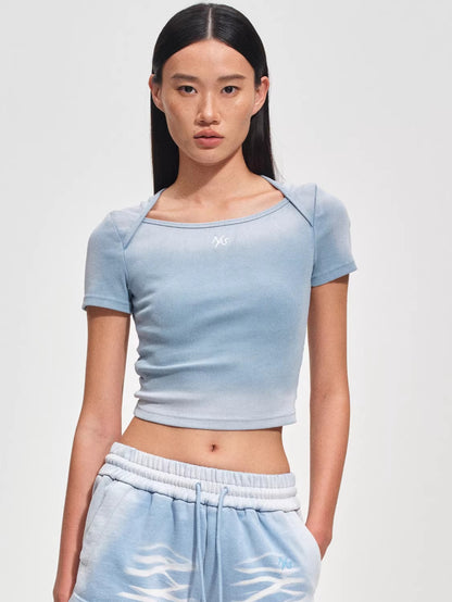 Washed Vintage Crop-Fit Crewneck T-Shirt