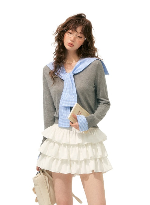 Fake Two-Piece Twist-Knot Spliced V-Neck Knit Top - CHINASQUAD