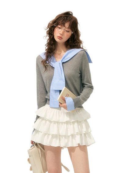 Fake Two-Piece Twist-Knot Spliced V-Neck Knit Top - CHINASQUAD