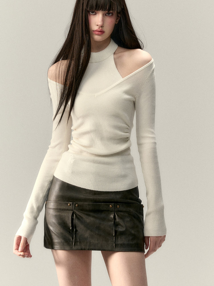 Choker Neck Two-Piece Style Knitted Top