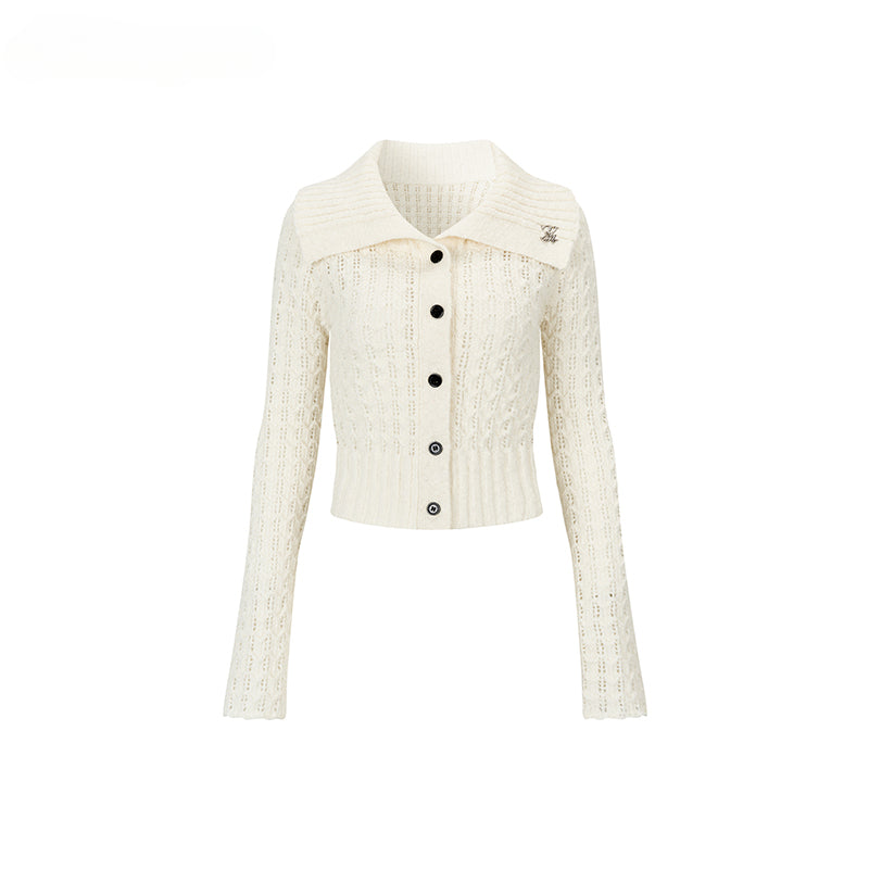 Lapel Collar Wool Short Knit Cardigan