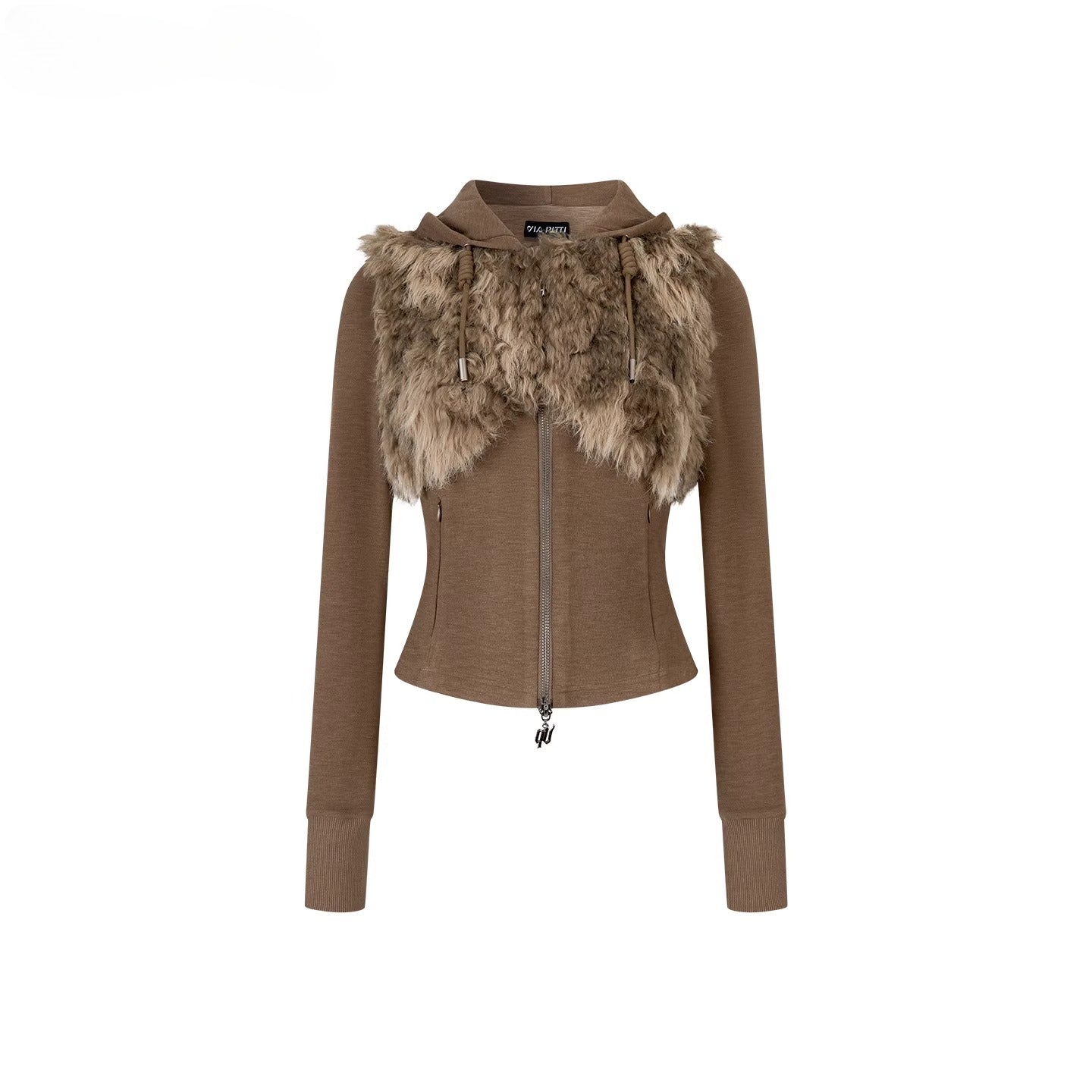 Faux Fur Drawstring Zip-up Hoodie