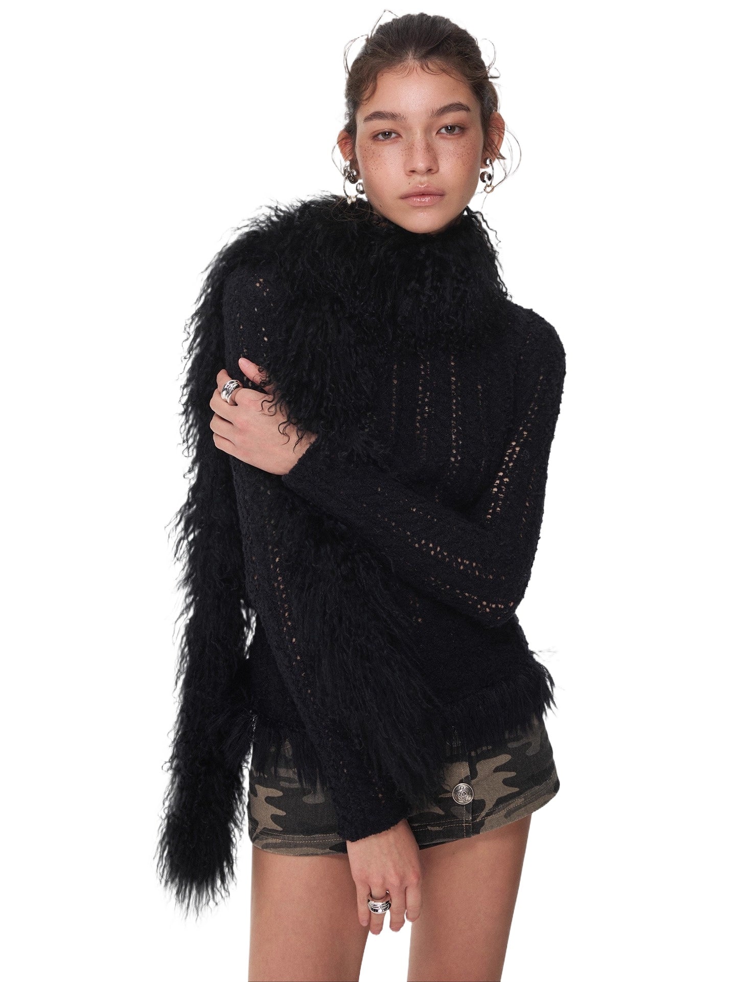 Ombre Shearling Wool Long Scarf