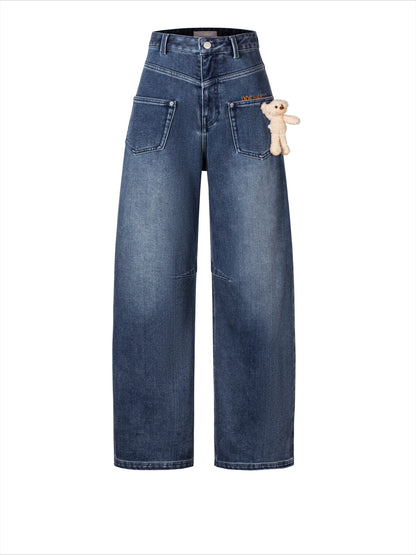 Relaxed Fleece-Lined Curved Denim Pants