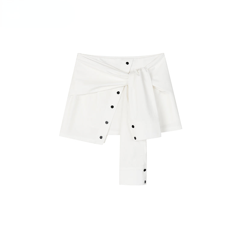 White &amp; Blue Patchwork Belted Irregular Skirt