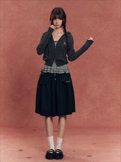 Vintage Washed Denim Utility Midi Skirt