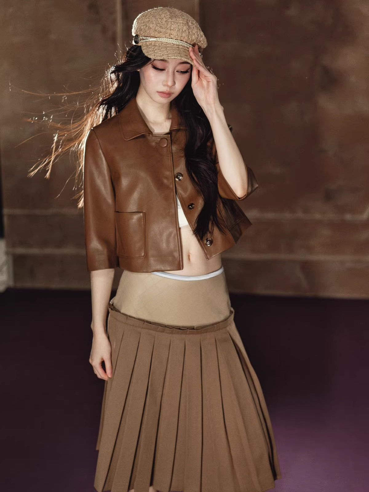 Cropped PU Leather Jacket