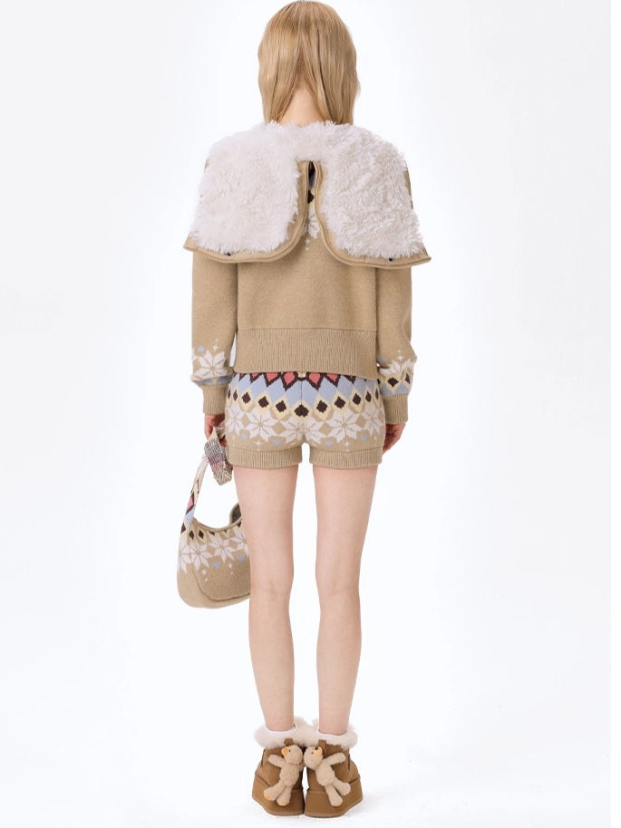 Snowflake Contrast Knit Slim Shorts