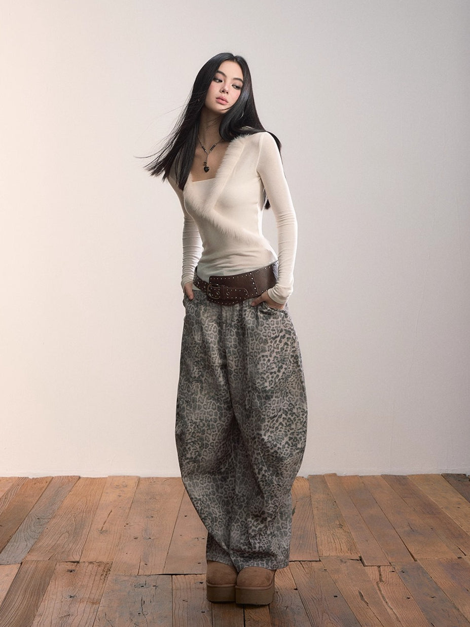 Leopard Print Relaxed Denim Jeans