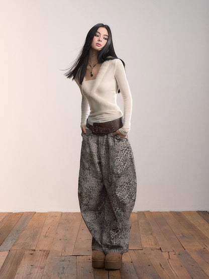 Leopard Print Relaxed Denim Jeans