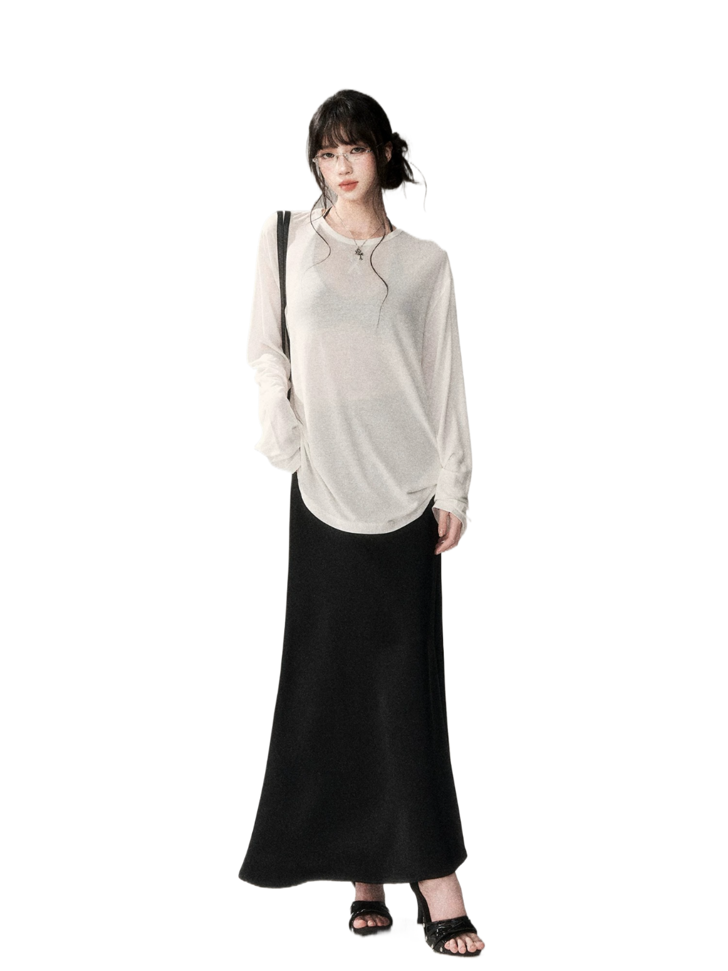 French Satin Acetate A-Line Midi Skirt
