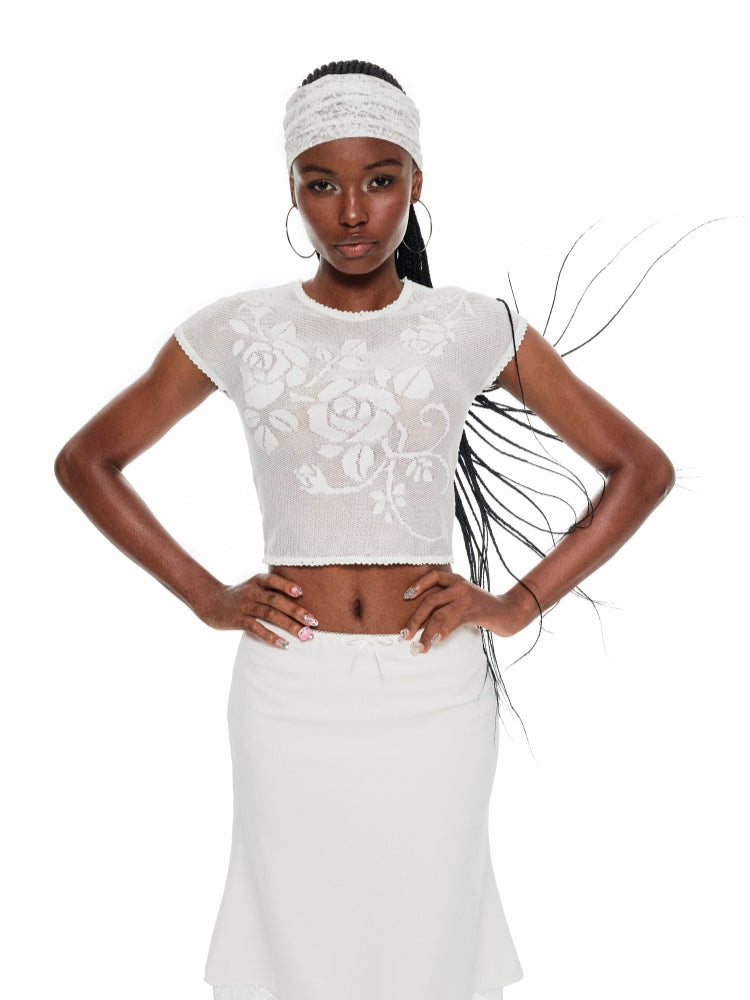 Rose Lace Cutout T-shirt - CHINASQUAD