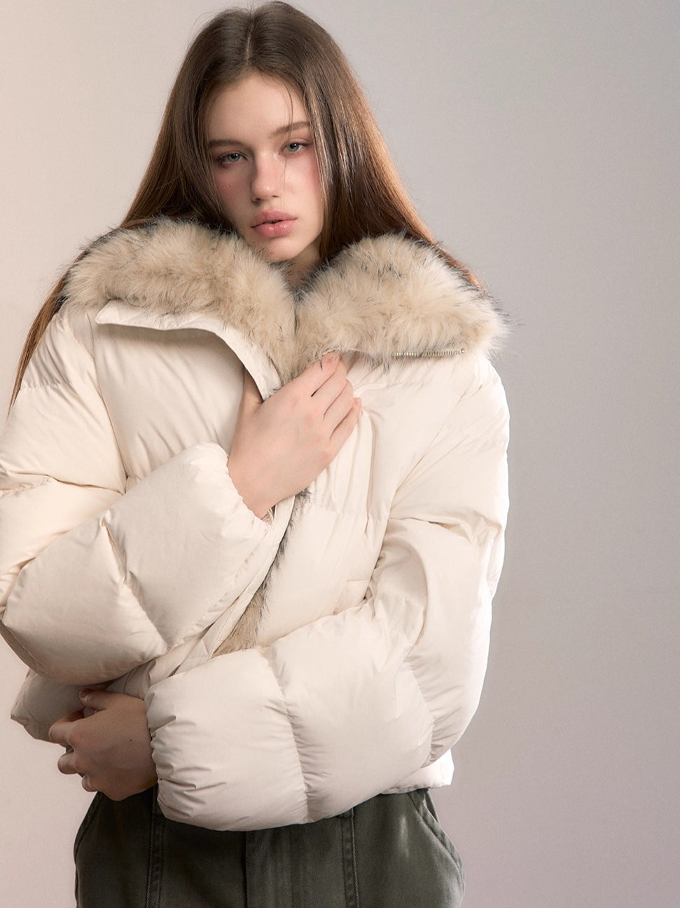 Detachable Faux Fur Collar Down Jacket