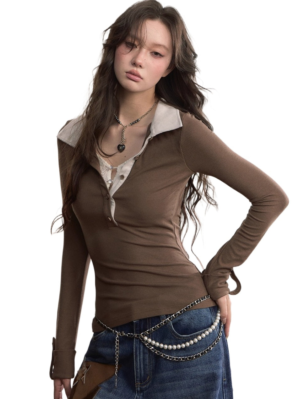Contrast Collar Wool-Blend Lace Trim Knitwear
