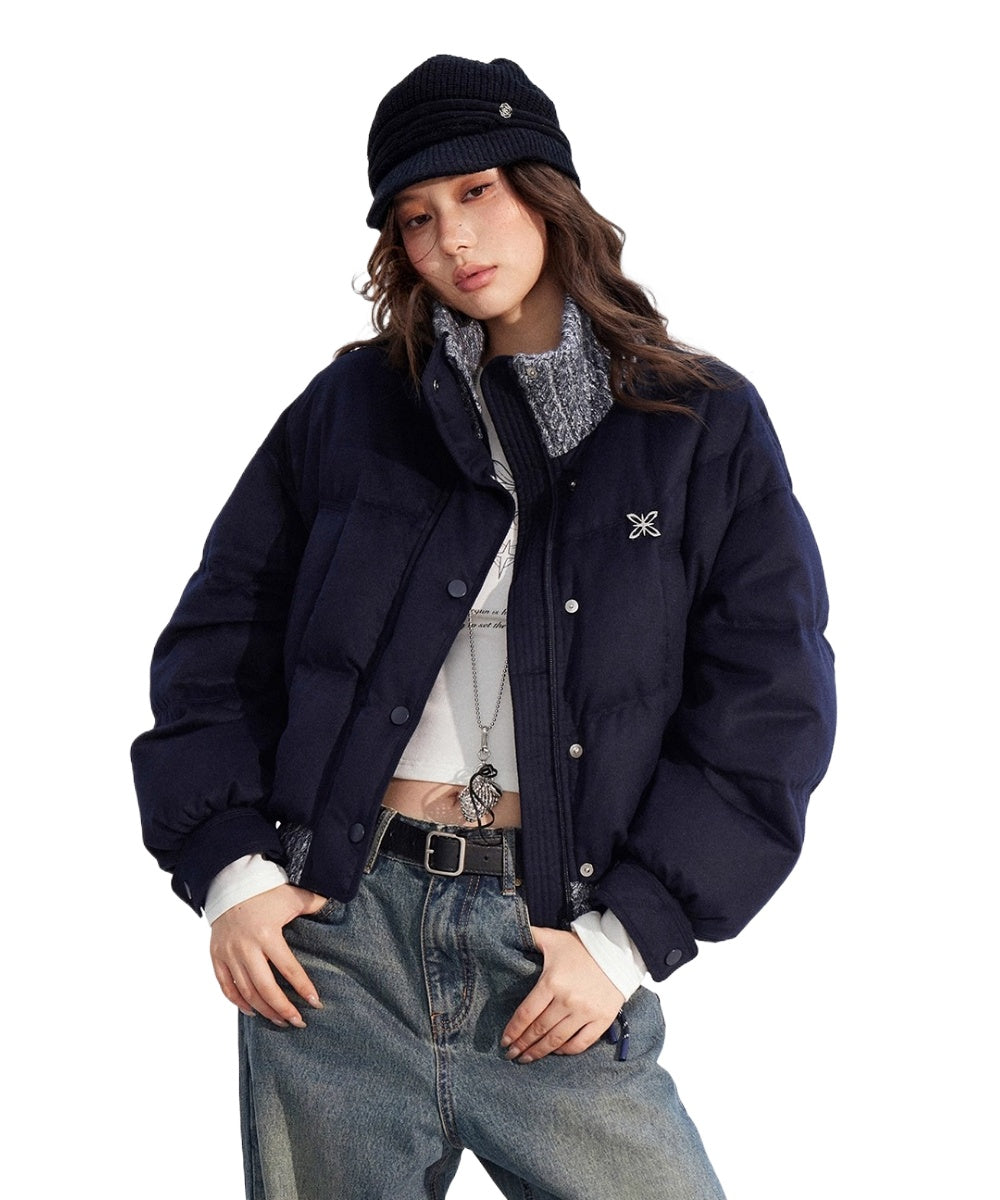 Wool-Blend Knit Spliced Down Jacket