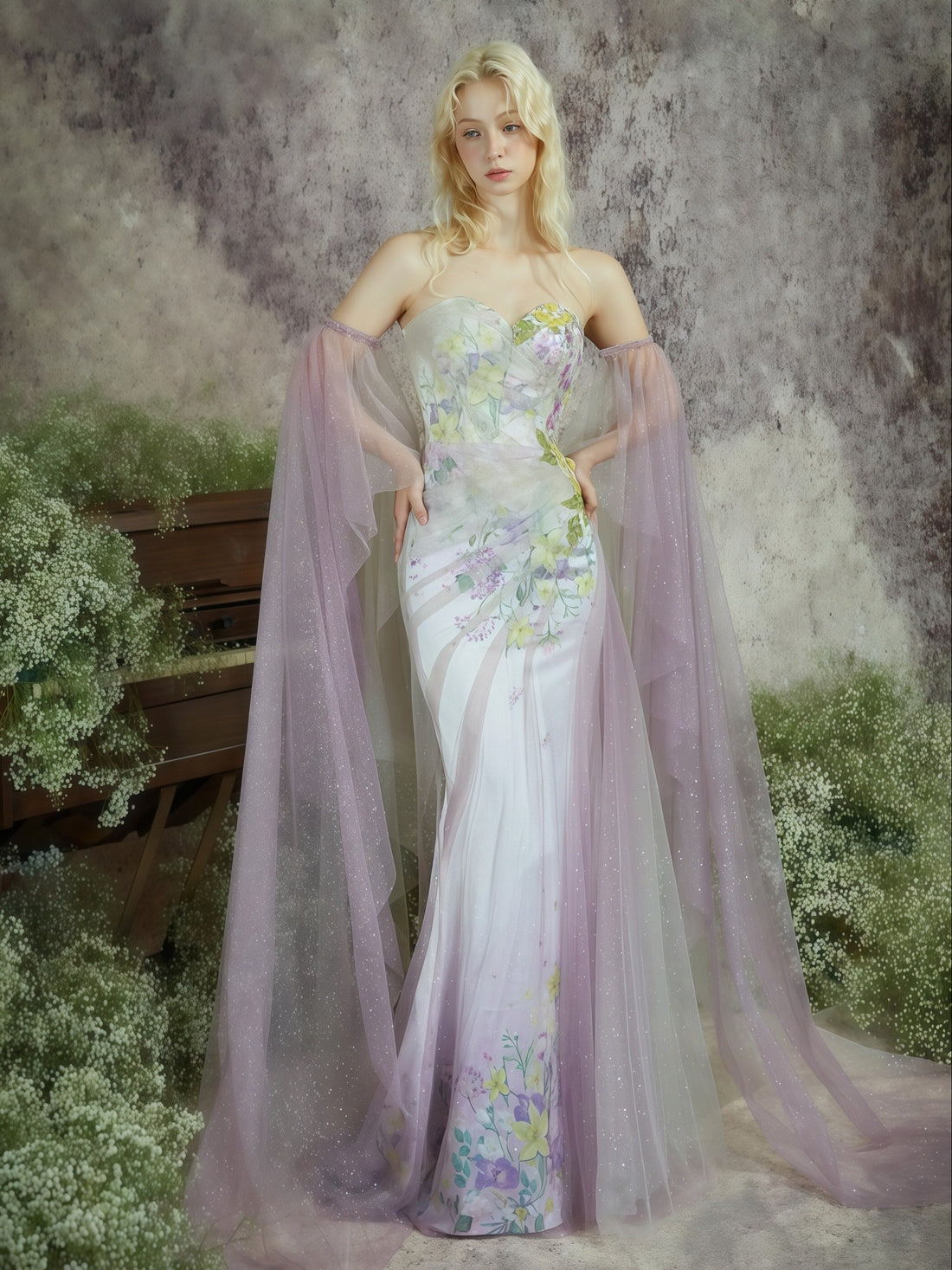 Fandela Whisper Detachable Cape Mermaid Gown