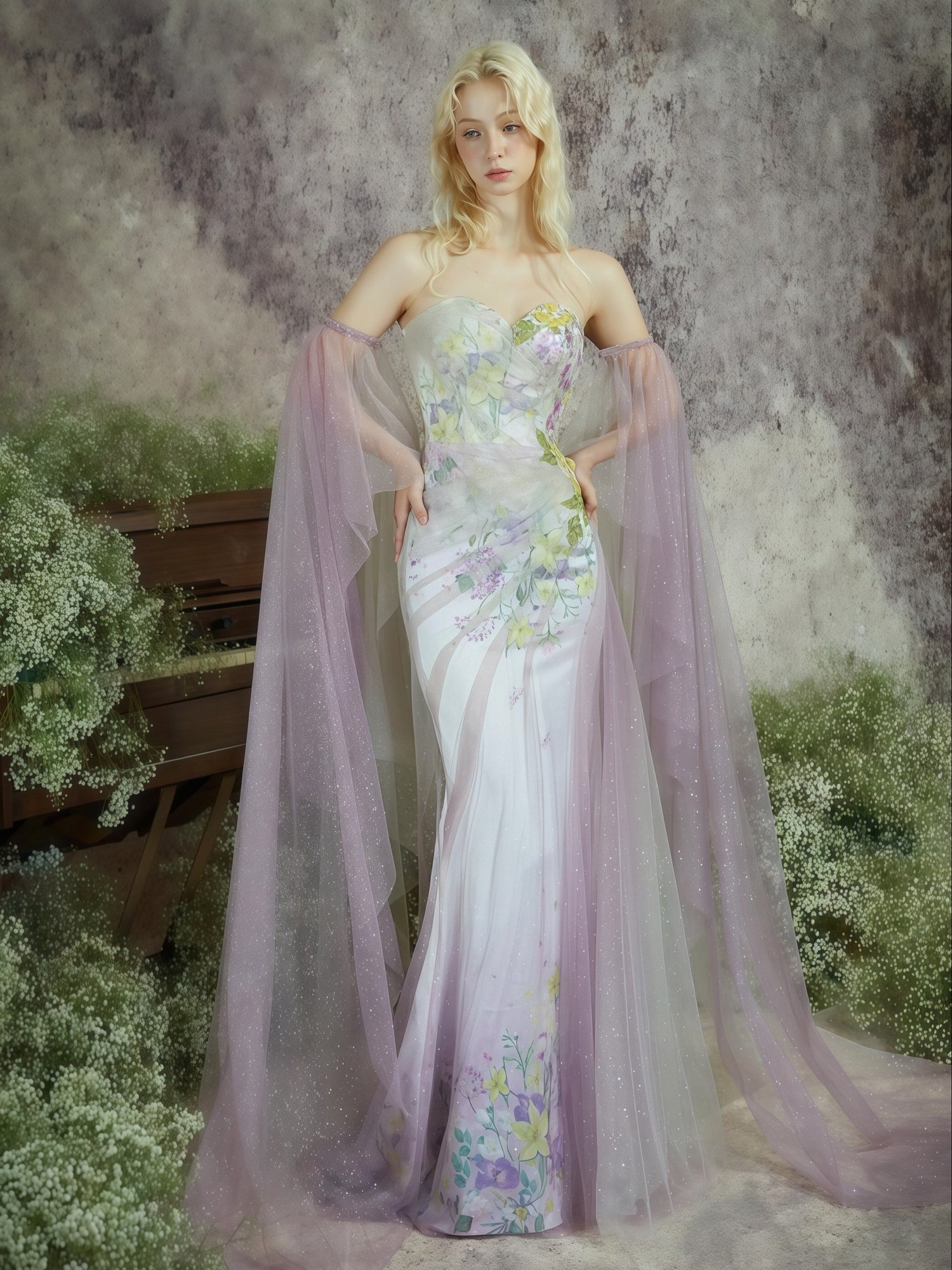 Fandela Whisper Detachable Cape Mermaid Gown