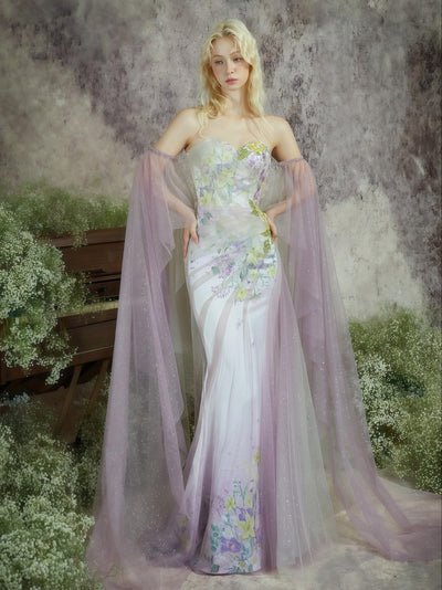 Fandela Whisper Detachable Cape Mermaid Gown