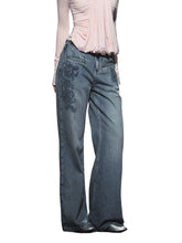 Beaded Embroidery Wide-Leg Straight Jeans - CHINASQUAD