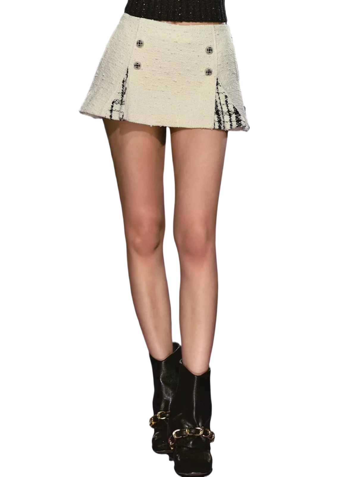 Tailored Double-Breasted Sequin Patchwork Pleated Mini Skirt