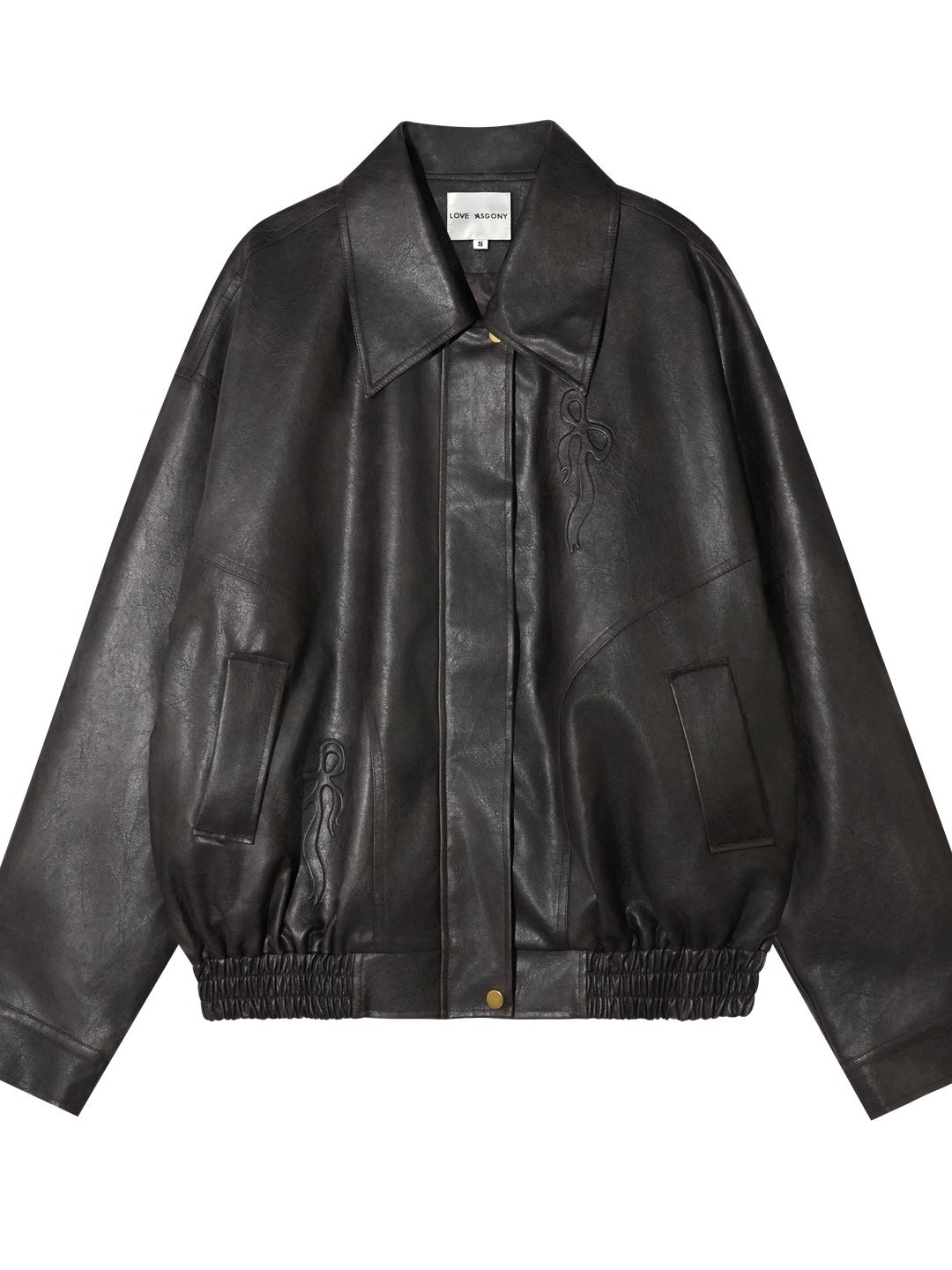 Vintage Bow Embossed Leather Jacket