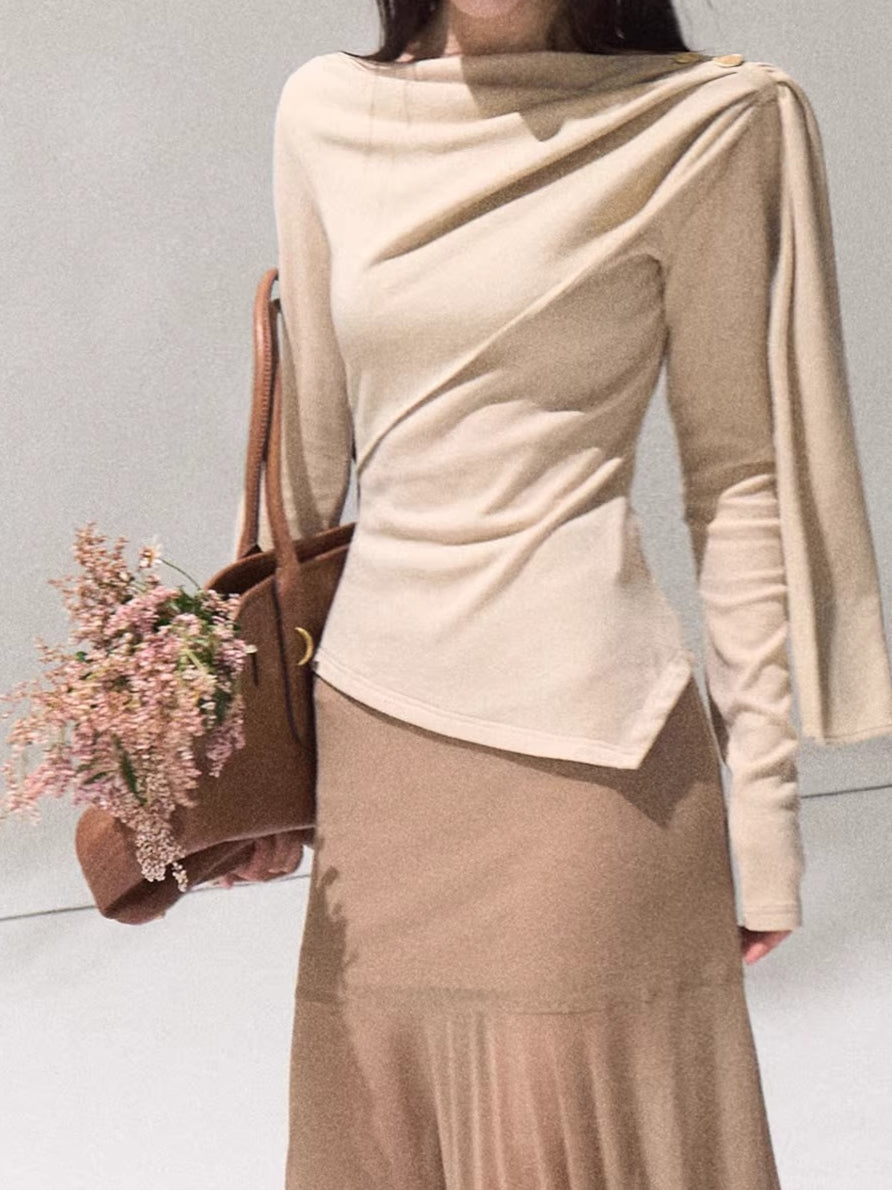 Draped Wrap-Neck Slim-Fit Knit Base Layer