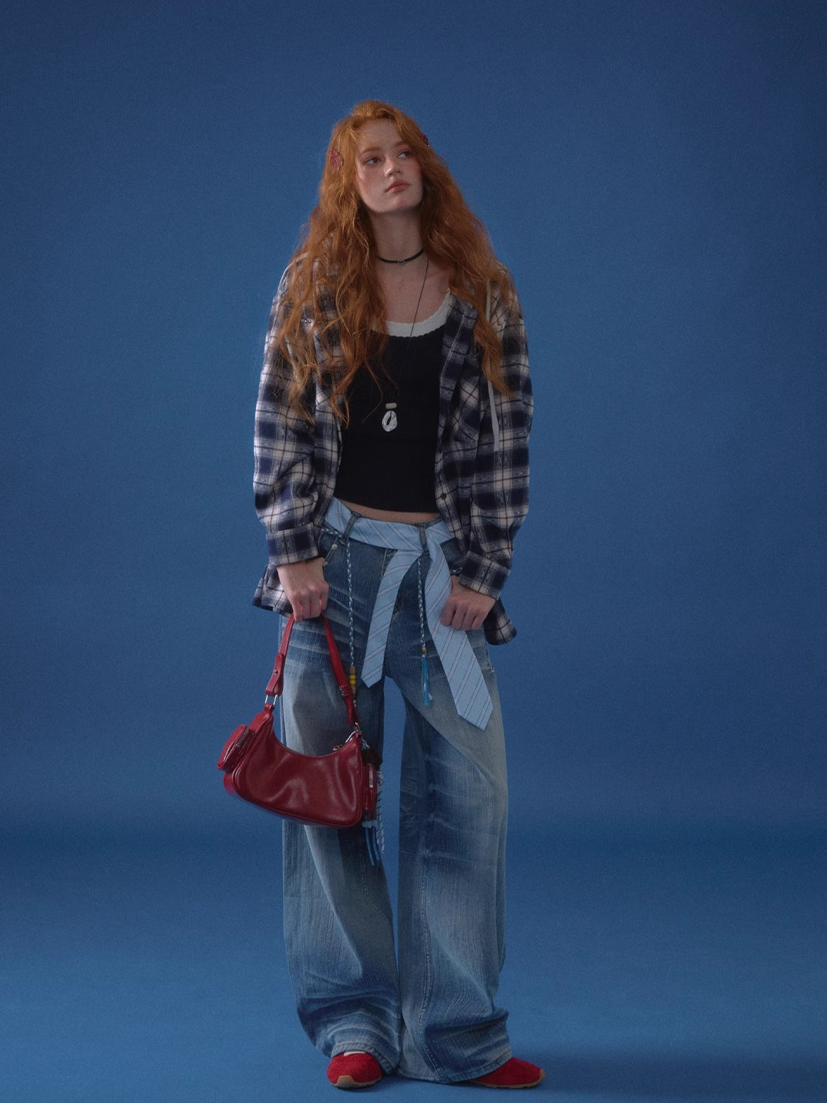 Vintage Plaid Contrast Hooded Shirt