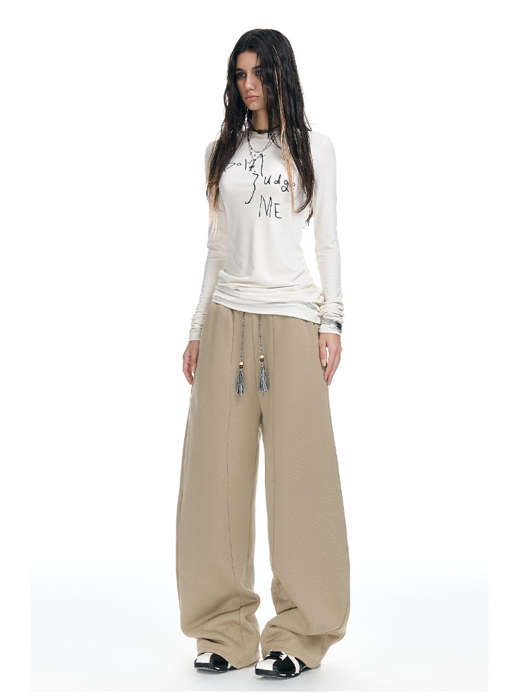 Fleece-Lined Scimitar Wide-Leg Sweatpants