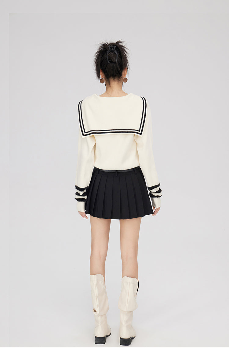 Black &amp; Off-white Patchwork Lapel Sweater - CHINASQUAD