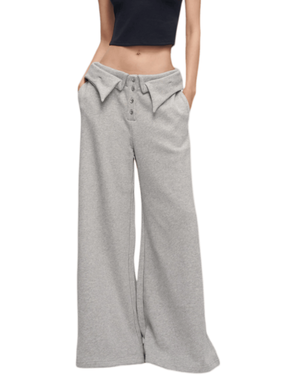 Double-Layer Collar Wide-Leg Pants In Gray