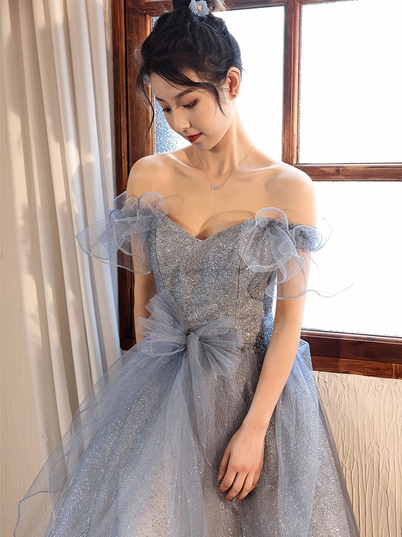 Cinderella Sheer Glitter Tulle Off-Shoulder Gown