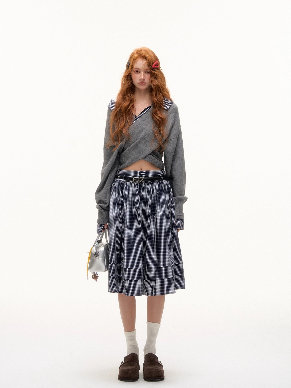 Plaid Pleated Mid-Length Skirt