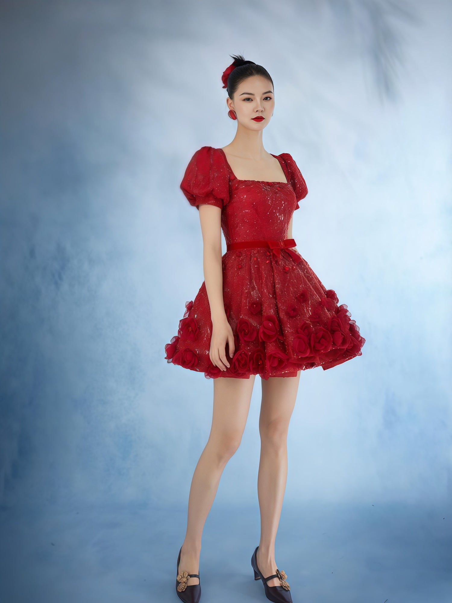 Scarlet Bloom Embellished Mini Dress