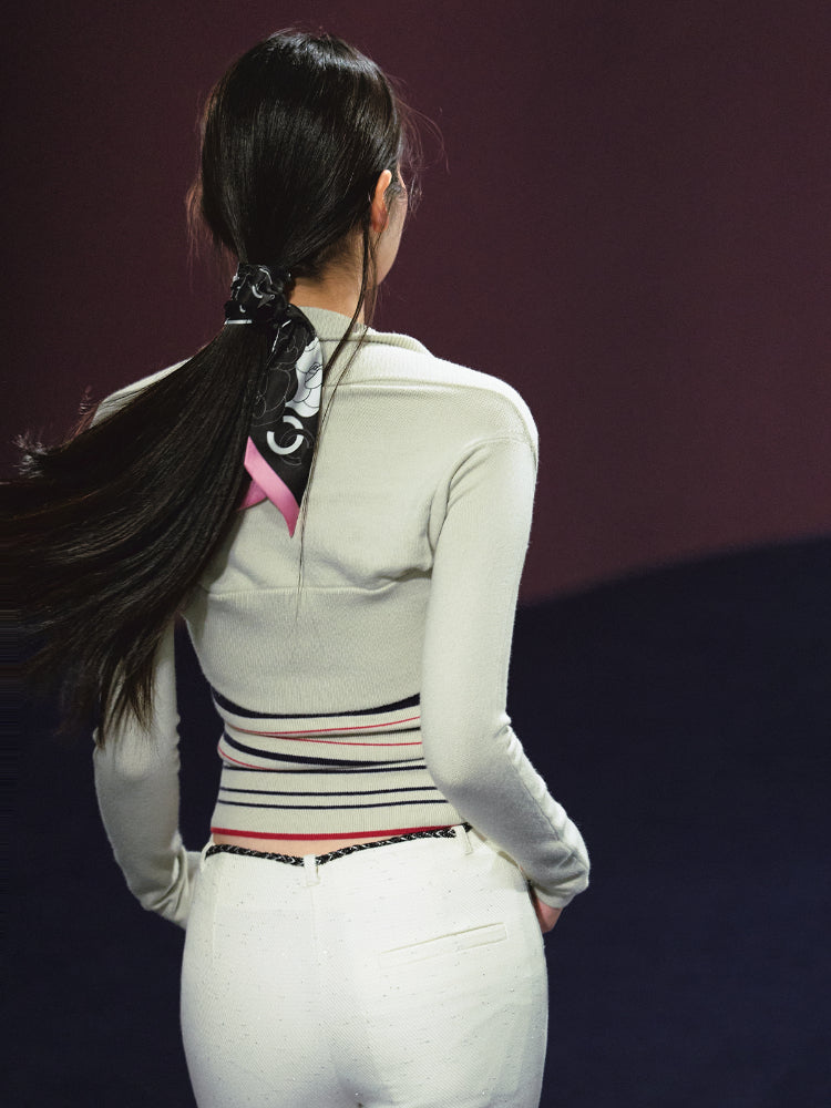 Striped Contrast Hand-Sewn Button Tube Top &amp; Shrug Set - CHINASQUAD