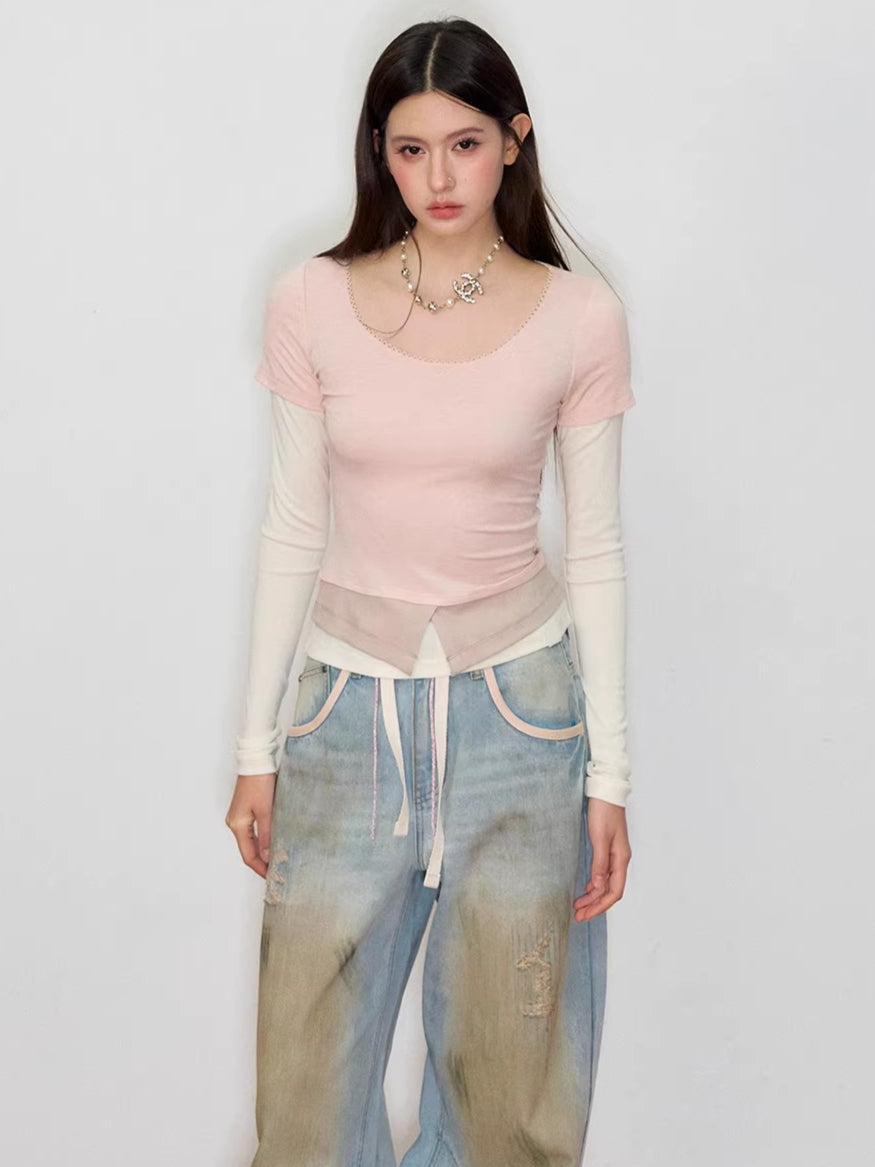 Faux Layered Long-Sleeve T-Shirt