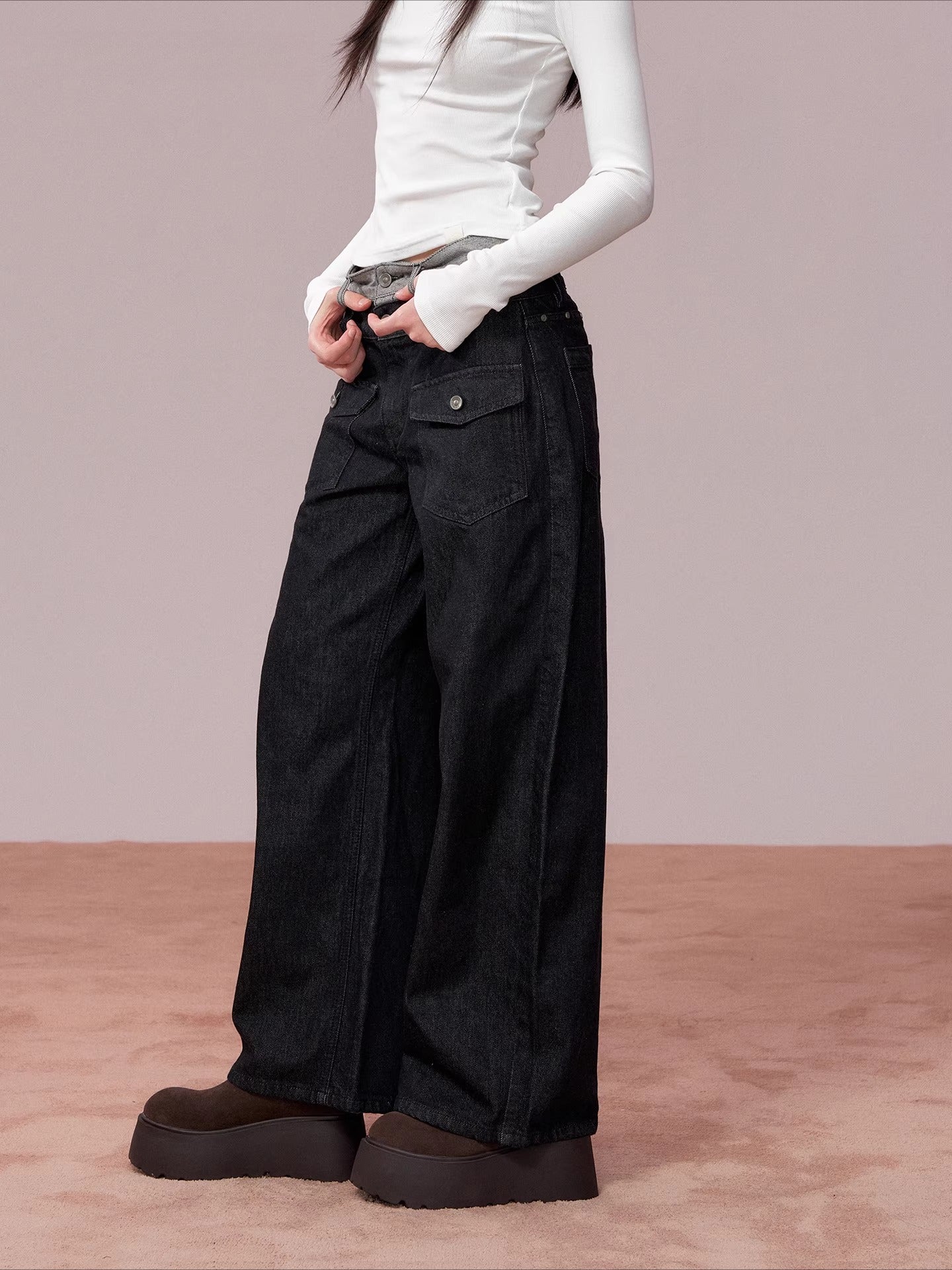 Double-Waist Vintage Wide-Leg Jeans