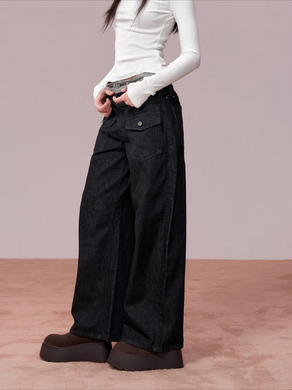 Double-Waist Vintage Wide-Leg Jeans