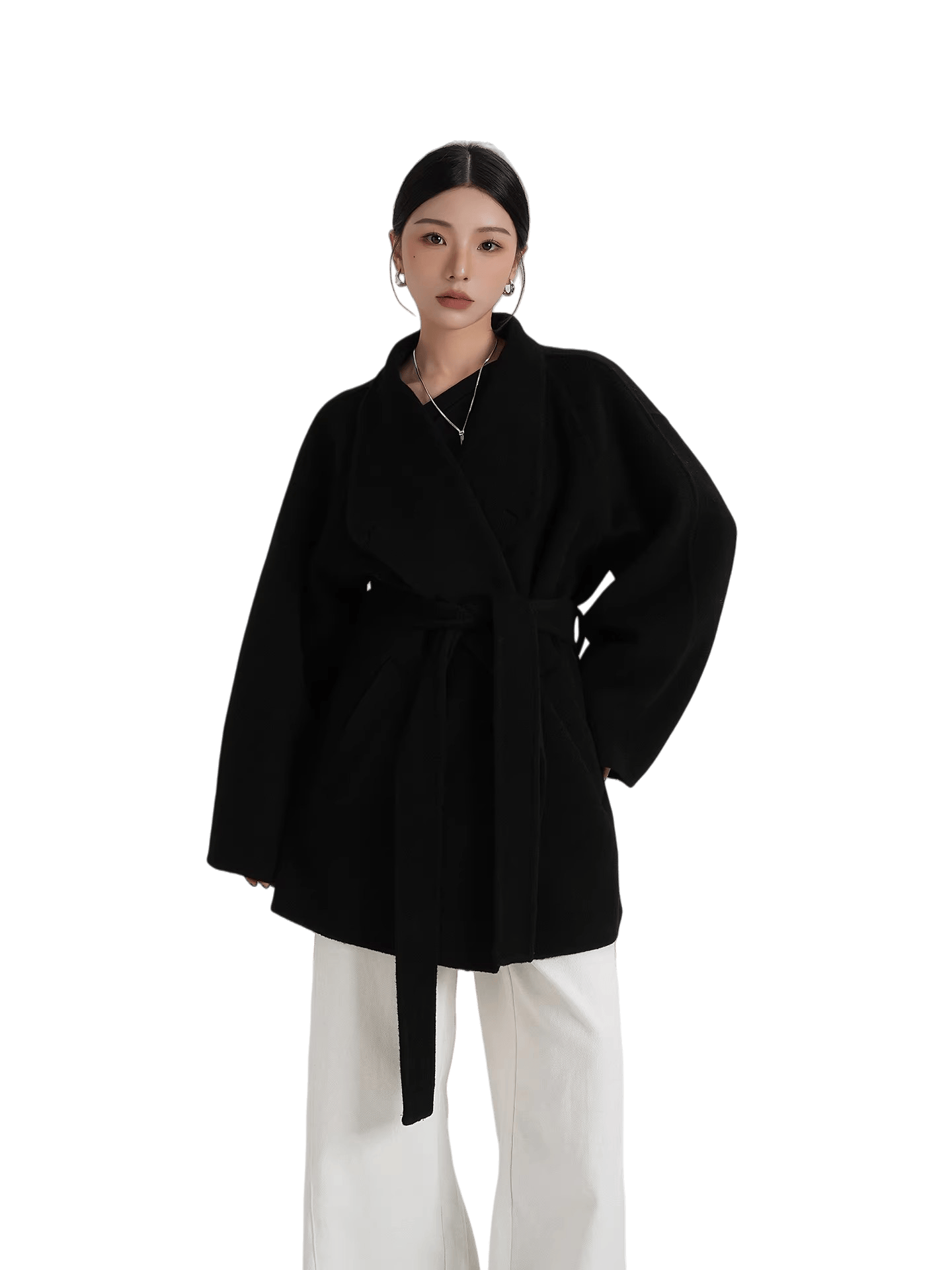 Tie-Belt Mid-Length Double-Faced Wool Jacket