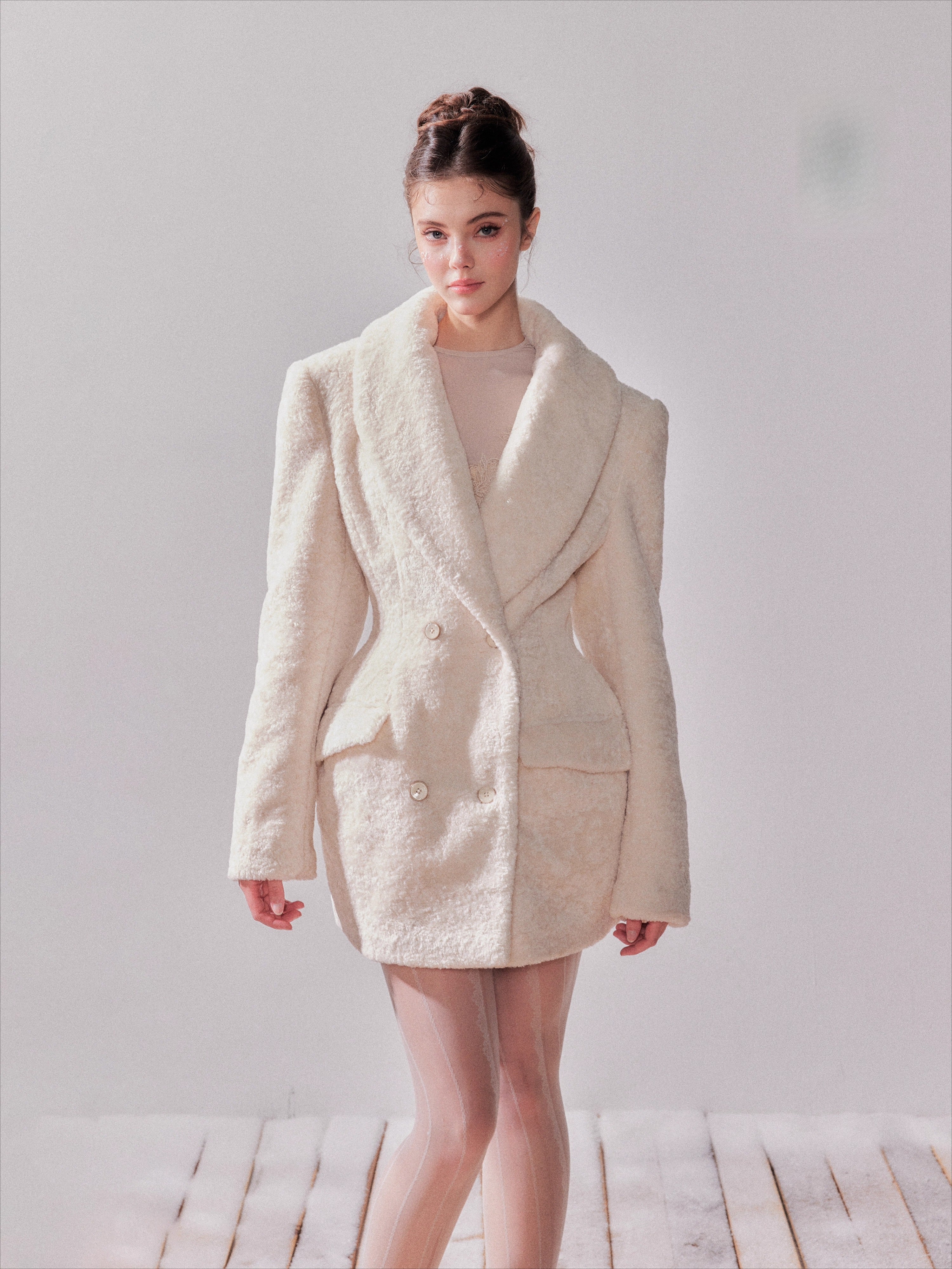 Cedar White Tea Shearling Belted Jacket