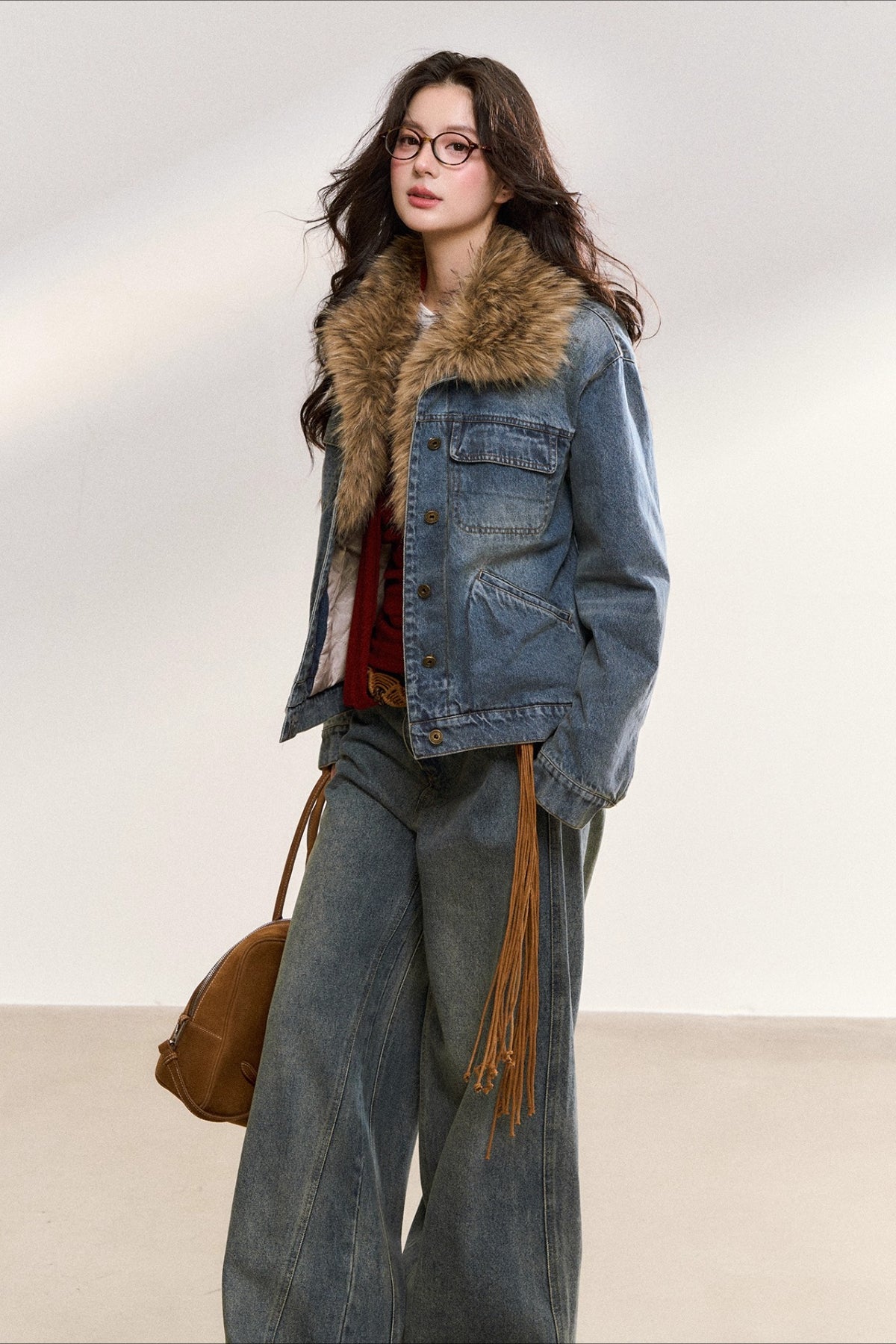 Faux Fur Collar Denim Jacket