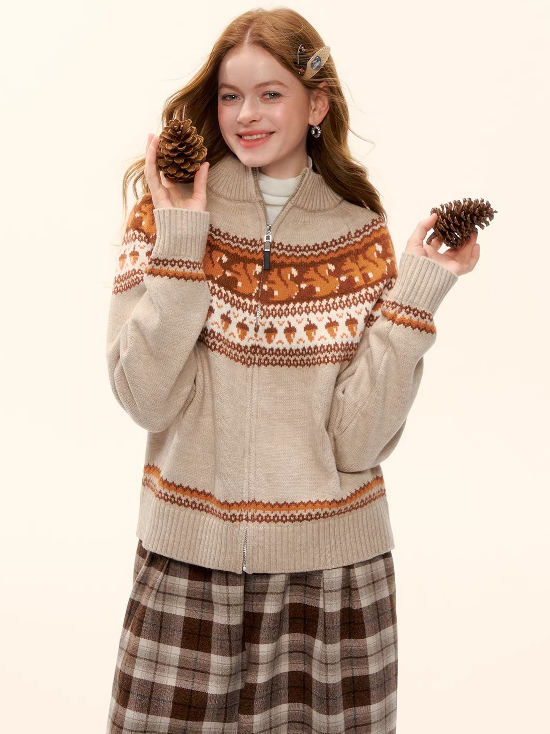 Zip-Up Wool-Blend Knit Cardigan