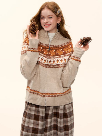 Zip-Up Wool-Blend Knit Cardigan