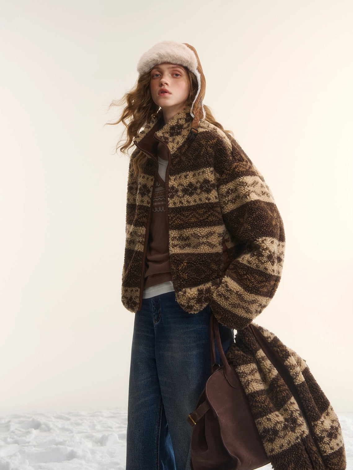 Fleece Stand-Collar Jacket with Scarf