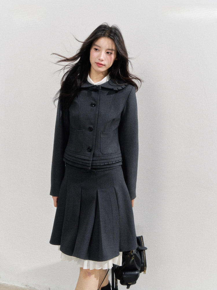 Preppy Style Lapel Suit Jacket &amp; Skirt Set