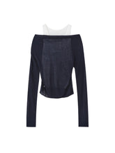 Fake Two-Piece Color-Block Draped Collar Knit Top - CHINASQUAD
