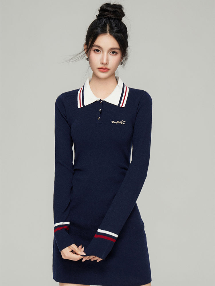 Polo Neck Waistline Knit Dress