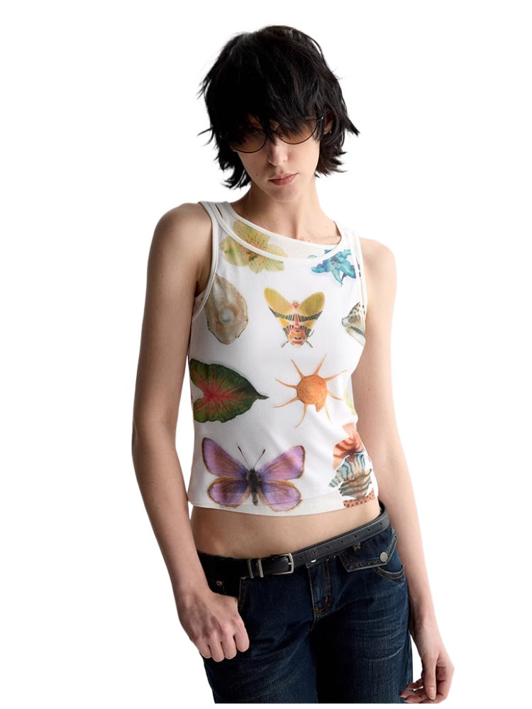Lyocell Fun Print Short Sleeveless Tank Top