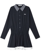 Black Lapel Checkered Panel Tulip Dress - CHINASQUAD