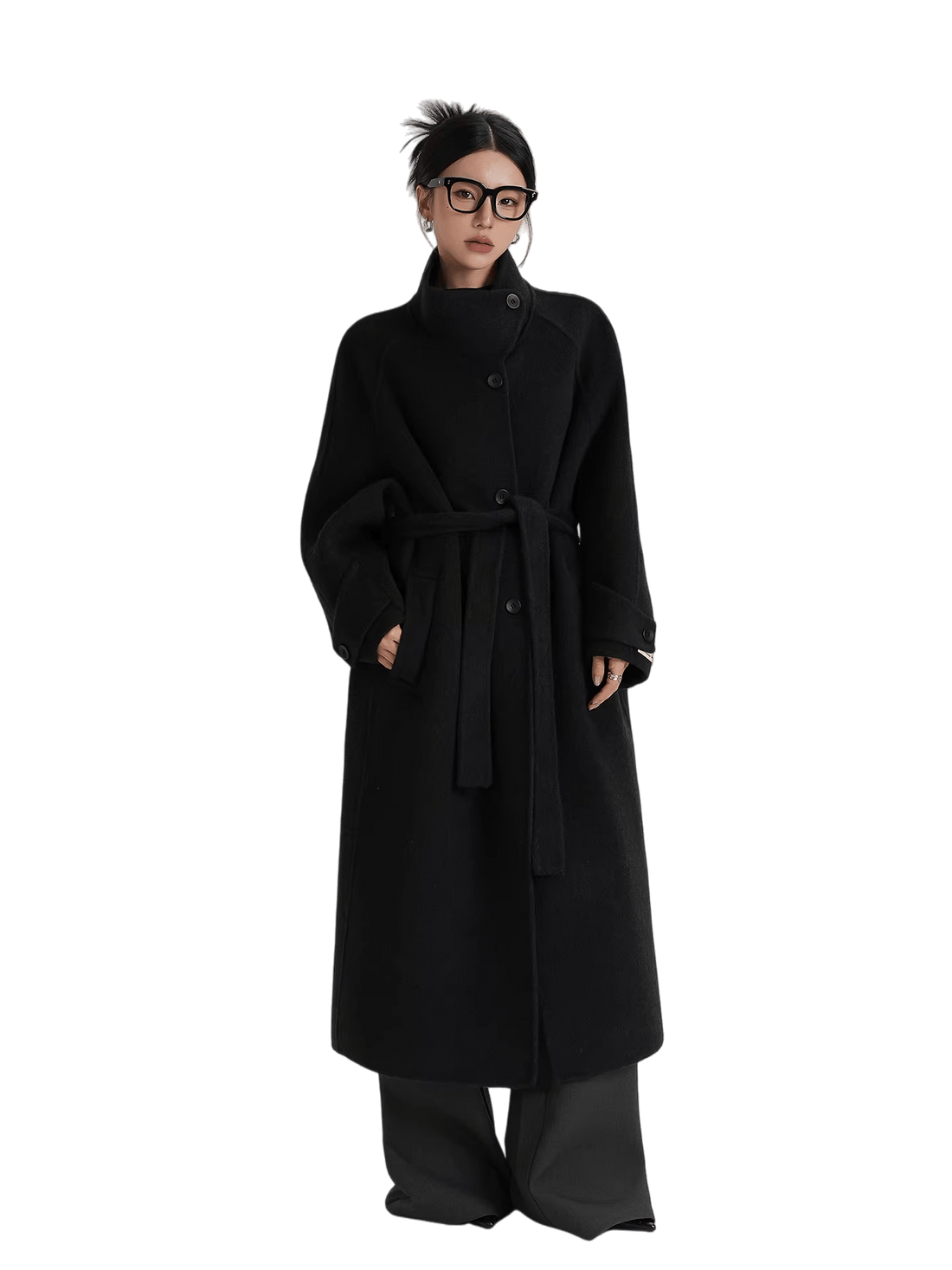 Asymmetric Stand-Collar Double-Faced Wool Coat