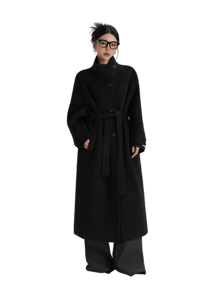 Asymmetric Stand-Collar Double-Faced Wool Coat